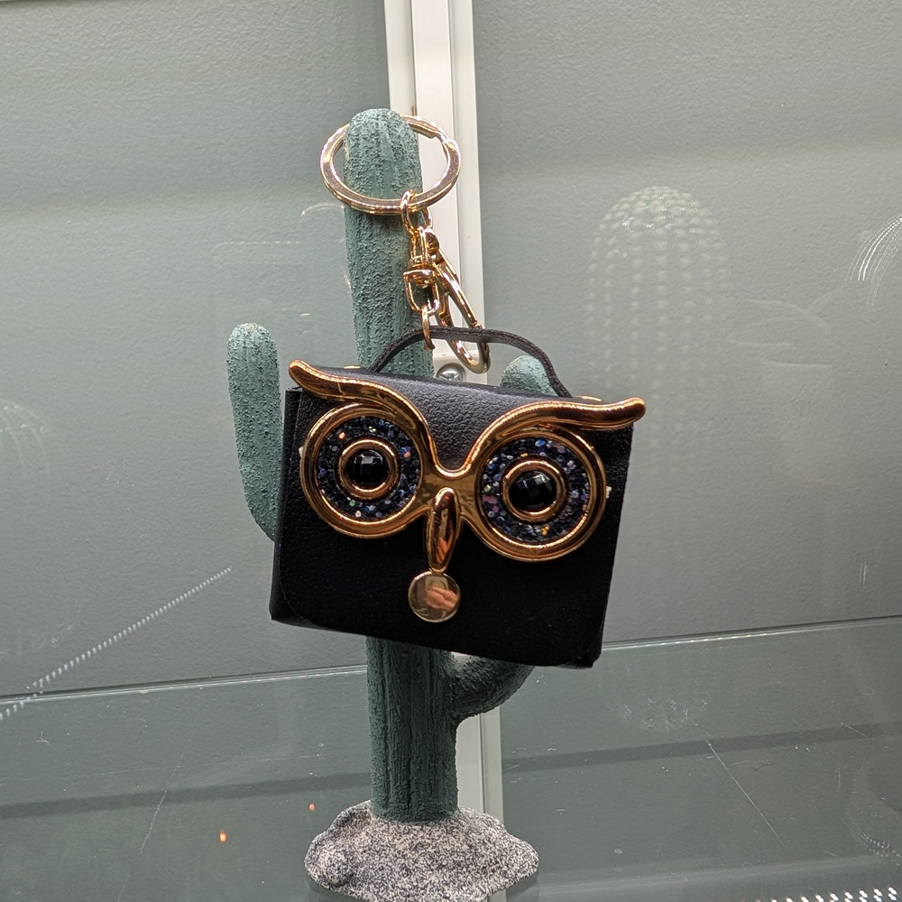 Black Owl Keychain/bagcharm/Air Pod Holder with Gold Accents
